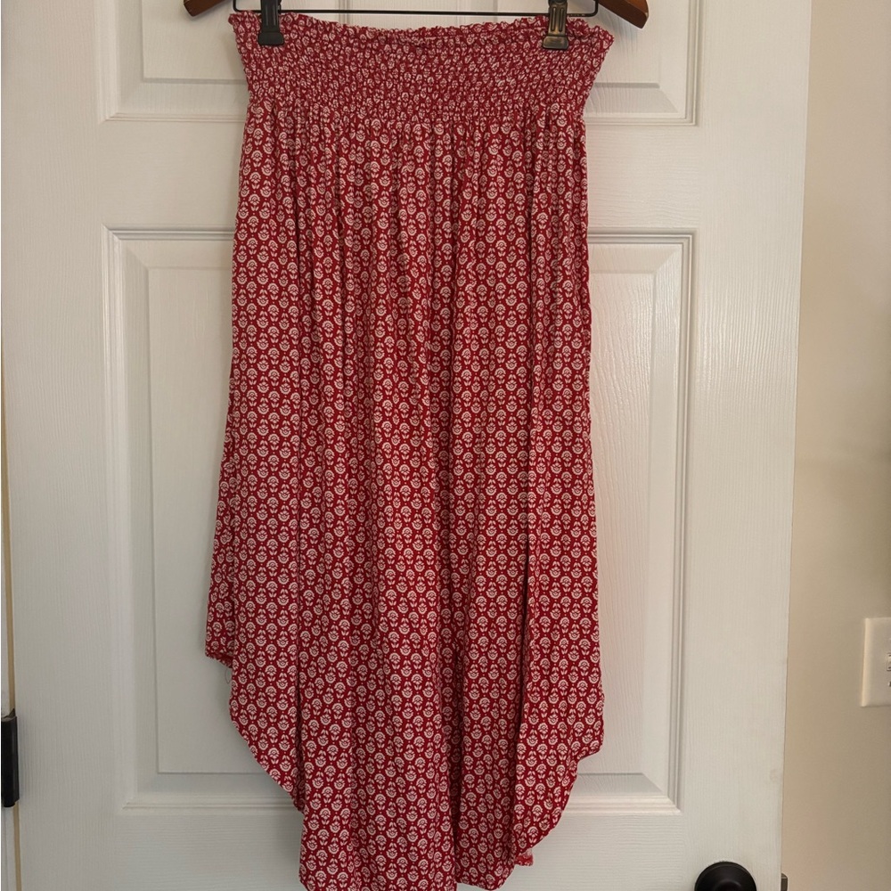dylan Red Printed High-Low Smocked Waist Skirt